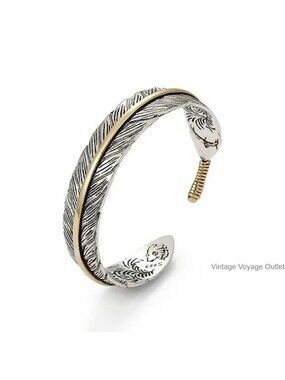 Vintage Silver Feather Bracelet Adjustable Cuff Charm Jewelry for Women Men